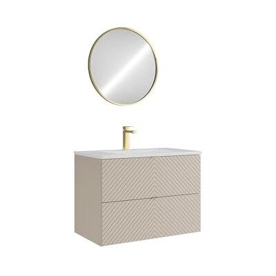 Unique Hängeschrank mit Waschbecken zum Einbauen und Wasserhahn und Spiegel – Beige – 80 cm – Dorioni Unique Hängeschrank mit Waschbecken zum Einbauen und Wasserhahn und Spiegel – Beige – 80 cm – Dorioni