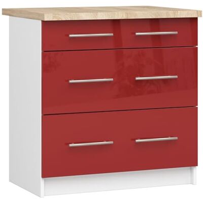 AKORD Küchenschrank mit Arbeitsplatte Oliwia S80 Küchenunterschrank mit 3 Schubladen Unterschrank Küche 80 cm Breit ABS-Kante 18 mm 46 x 80 x 85 cm Weiß & Rot Glanz AKORD Küchenschrank mit Arbeitsplatte Oliwia S80 Küchenunterschrank mit 3 Schubladen Unterschrank Küche 80 cm Breit ABS-Kante 18 mm 46 x 80 x 85 cm Weiß & Rot Glanz