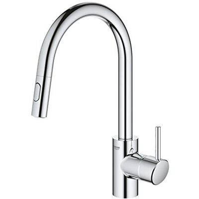 Grohe Concetto, Küchenarmatur, ausziehbare Brause, 2 Strahlarten, Hochdruck Hoher Auslauf, 360° schwenkbar, Wasserhahn Küche, Durchflussbegrenzer, einfache Spülbecken-Montage (chrom, 31483002) Grohe Concetto, Küchenarmatur, ausziehbare Brause, 2 Strahlarten, Hochdruck Hoher Auslauf, 360° schwenkbar, Wasserhahn Küche, Durchflussbegrenzer, einfache Spülbecken-Montage (chrom, 31483002)
