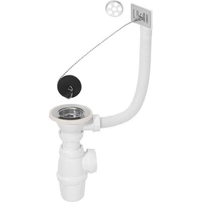 Wirquin 30724013 Ablaufgarnitur, 1 Becken, 60 cm, mit Ablaufgarnitur, Siphon und Überlauf, Weiß Wirquin 30724013 Ablaufgarnitur, 1 Becken, 60 cm, mit Ablaufgarnitur, Siphon und Überlauf, Weiß