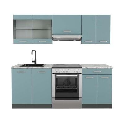 Vicco - R-Line - 200 cm - Blau-Grau/Anthrazit - Marmor Küchen Schrank Vicco - R-Line - 200 cm - Blau-Grau/Anthrazit - Marmor Küchen Schrank