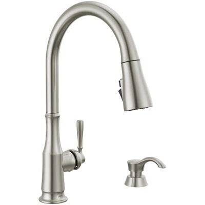 DELTA Wasserhahn Capertee gebürstetes Nickel Küchenarmatur mit Seifenspender, Küchenarmaturen mit herausziehbarem Sprühgerät, Küchenspüle Wasserhahn mit magnetischem Andocksprühkopf, Spotshield DELTA Wasserhahn Capertee gebürstetes Nickel Küchenarmatur mit Seifenspender, Küchenarmaturen mit herausziehbarem Sprühgerät, Küchenspüle Wasserhahn mit magnetischem Andocksprühkopf, Spotshield