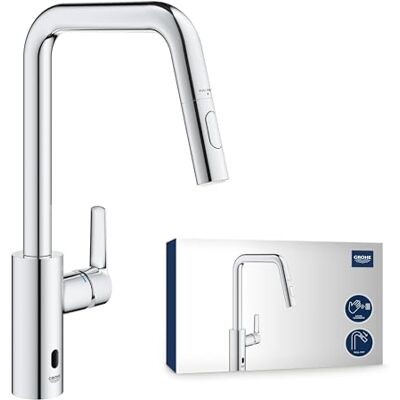 Grohe Start, Küchenarmatur mit Infrarot-Sensor, 2 Strahlarten (Manuelle oder berührungslose Bedienung, ausziehbare Brause, 150° schwenkbar, wassersparend, inkl 6 V Batterie), chrom, 1012430000 Grohe Start, Küchenarmatur mit Infrarot-Sensor, 2 Strahlarten (Manuelle oder berührungslose Bedienung, ausziehbare Brause, 150° schwenkbar, wassersparend, inkl 6 V Batterie), chrom, 1012430000