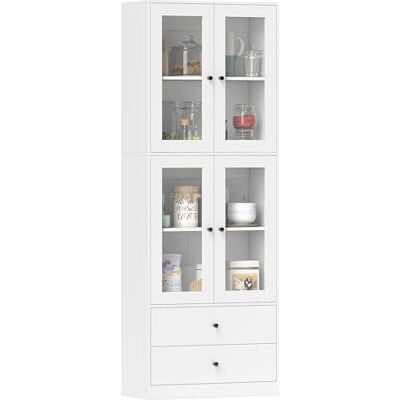 HOMCOM Küchenschrank mit Arbeitsplatte 2 Schubladen 59 x 30 x 170 cm Weiß Vitrinenschrank, Hochschrank, 4 Glastüren, Buffetschrank, Verstellbare Ablagen HOMCOM Küchenschrank mit Arbeitsplatte 2 Schubladen 59 x 30 x 170 cm Weiß Vitrinenschrank, Hochschrank, 4 Glastüren, Buffetschrank, Verstellbare Ablagen