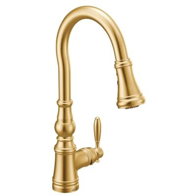 Moen S73004BG Weymouth Schäferhaken Pulldown Küchenarmatur mit Metallstab mit Power Boost, gebürstetes Gold Moen S73004BG Weymouth Schäferhaken Pulldown Küchenarmatur mit Metallstab mit Power Boost, gebürstetes Gold