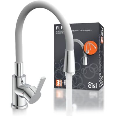 EISL Flexo Chrom/Hell Grau Flexible Spültischarmatur, 360 Grad schwenkbar Chrom/Hell Grau biegsamer Wasserhahn für Küche, hoher Auslauf mit Soft-Touch-Schlauch, Wasserhahn Küche flexibel EISL Flexo Chrom/Hell Grau Flexible Spültischarmatur, 360 Grad schwenkbar Chrom/Hell Grau biegsamer Wasserhahn für Küche, hoher Auslauf mit Soft-Touch-Schlauch, Wasserhahn Küche flexibel