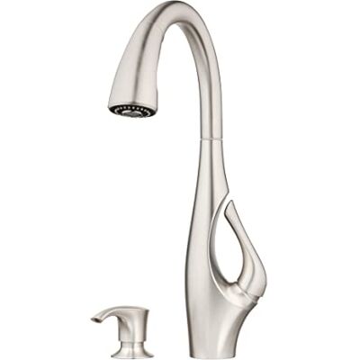 PFISTER Indira F5297NDGS Küchenarmatur mit herausziehbarem Sprüher und Seifenspender, Einhandgriff, hoher Bogen, Punktschutz, Edelstahl-Finish, F5297NDGS PFISTER Indira F5297NDGS Küchenarmatur mit herausziehbarem Sprüher und Seifenspender, Einhandgriff, hoher Bogen, Punktschutz, Edelstahl-Finish, F5297NDGS