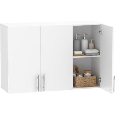 HOMCOM Badezimmer-Wandschrank, 90 x 31 x 60 cm, Weiß Badezimmer-Wandschrank mit 3 Türen, verstellbarem Regalboden, platzsparend über der Toilette, für Küche HOMCOM Badezimmer-Wandschrank, 90 x 31 x 60 cm, Weiß Badezimmer-Wandschrank mit 3 Türen, verstellbarem Regalboden, platzsparend über der Toilette, für Küche