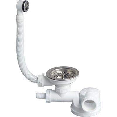 Wirquin 30723112 Ablaufgarnitur für Spüle, 1 Becken, D90, platzsparend, mit rundem Überlauf und Waschmaschinenanschluss, weiß Wirquin 30723112 Ablaufgarnitur für Spüle, 1 Becken, D90, platzsparend, mit rundem Überlauf und Waschmaschinenanschluss, weiß
