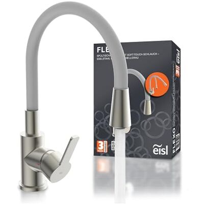 EISL Flexo Edelstahl/Grau Flexible Spültischarmatur, 360 Grad schwenkbar biegsamer Wasserhahn für die Küche, hoher Auslauf mit Soft-Touch-Schlauch, Wasserhahn Küche flexibel EISL Flexo Edelstahl/Grau Flexible Spültischarmatur, 360 Grad schwenkbar biegsamer Wasserhahn für die Küche, hoher Auslauf mit Soft-Touch-Schlauch, Wasserhahn Küche flexibel