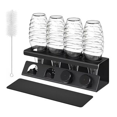 SONGMICS Flaschenhalter für 4 Flaschen, Stahl, Abtropfgestell Mit absorbierenden Abtropfmatten, Flaschenbürste, Küche, tintenschwarz, PAXTON Kollektion KCS558BH01 SONGMICS Flaschenhalter für 4 Flaschen, Stahl, Abtropfgestell Mit absorbierenden Abtropfmatten, Flaschenbürste, Küche, tintenschwarz, PAXTON Kollektion KCS558BH01