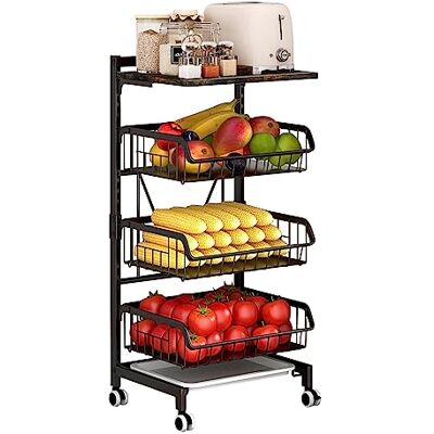 Todeco Karottenschrank - 4-stufiger Küchenwagen mit Verriegelbaren Rädern Todeco Karottenschrank - 4-stufiger Küchenwagen mit Verriegelbaren Rädern