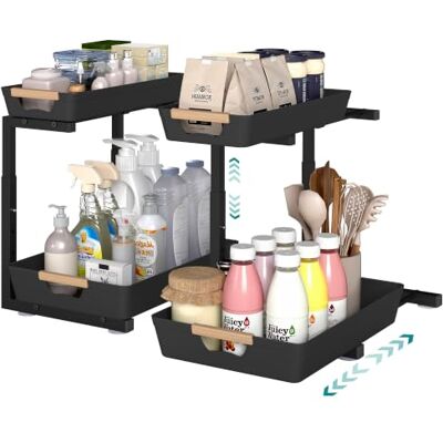 SONGMICS 2er Set Spülbecken Organizer, L-Form Unterschrank Regal Ausziehbar, Höhenverstellbar, 40 x 29,5 x 41,5 cm, 2er Set, für Küche und Bad, Tintenschwarz, Glora KCS218B101 SONGMICS 2er Set Spülbecken Organizer, L-Form Unterschrank Regal Ausziehbar, Höhenverstellbar, 40 x 29,5 x 41,5 cm, 2er Set, für Küche und Bad, Tintenschwarz, Glora KCS218B101