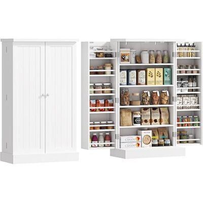 HOMCOM Küchenschrank 104cm Vorratsschrank, Doppeltüren, 5 Ebenen, Weiß Freistehender Küchen-Organizer, 12 Gewürzregale, verstellbare Regalböden HOMCOM Küchenschrank 104cm Vorratsschrank, Doppeltüren, 5 Ebenen, Weiß Freistehender Küchen-Organizer, 12 Gewürzregale, verstellbare Regalböden