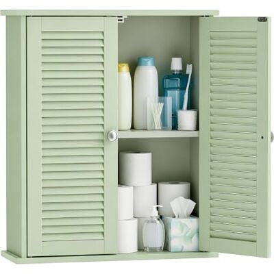 HOMCOM Badezimmer-Wandschrank, wandmontiert, mit Lamellentüren, Hellgrün Platzsparer über der Toilette, verstellbarer Regalstauraum, für Küche, Wohnzimmer HOMCOM Badezimmer-Wandschrank, wandmontiert, mit Lamellentüren, Hellgrün Platzsparer über der Toilette, verstellbarer Regalstauraum, für Küche, Wohnzimmer