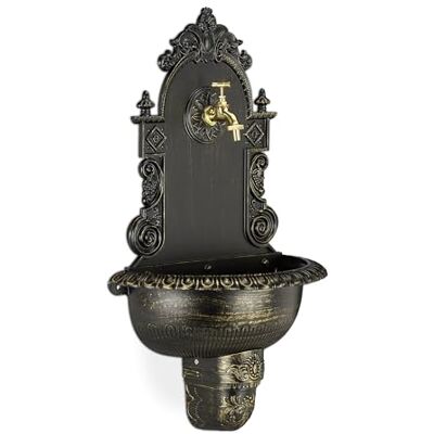 Relaxdays XL Wandbrunnen antik, mit Wasserhahn, nostalgisch, Waschbecken Garten, Aluguss, HBT 75 x 44 x 22 cm, schwarz Relaxdays XL Wandbrunnen antik, mit Wasserhahn, nostalgisch, Waschbecken Garten, Aluguss, HBT 75 x 44 x 22 cm, schwarz