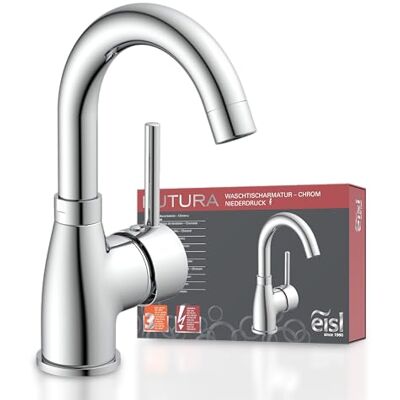 EISL Waschtischarmatur FUTURA Niederdruck, energiesparende Waschbeckenarmatur, 360° schwenkbarer Wasserhahn Bad, Einhebelmischer, NI075FUTCR-LP, Chrom EISL Waschtischarmatur FUTURA Niederdruck, energiesparende Waschbeckenarmatur, 360° schwenkbarer Wasserhahn Bad, Einhebelmischer, NI075FUTCR-LP, Chrom