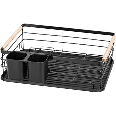 RICOO Kompaktes Abtropfgestell Geschirr Abtropfgitter mit Tablett und Besteckhalter Geschirrabtropfgestell KA001 für Küche Abtropfhalter Geschirrablage für Spüle 43 x 30,5 x 14 cm Schwarz RICOO Kompaktes Abtropfgestell Geschirr Abtropfgitter mit Tablett und Besteckhalter Geschirrabtropfgestell KA001 für Küche Abtropfhalter Geschirrablage für Spüle 43 x 30,5 x 14 cm Schwarz