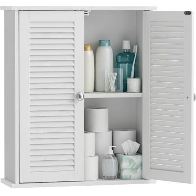 HOMCOM Badezimmer-Wandschrank, wandmontiert, mit Lamellentüren, Weiß Platzsparer über der Toilette, verstellbarer Regalstauraum, für Küche, Wohnzimmer HOMCOM Badezimmer-Wandschrank, wandmontiert, mit Lamellentüren, Weiß Platzsparer über der Toilette, verstellbarer Regalstauraum, für Küche, Wohnzimmer