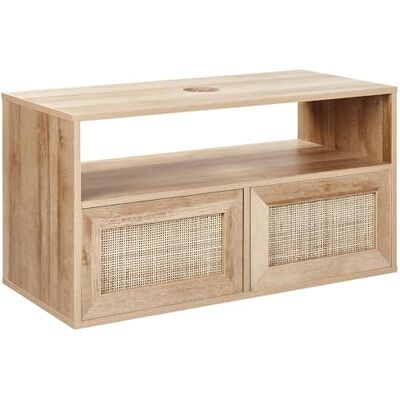 BELIANI Mueble flotante para baño boho frente de ratán trenzado 86 x 45 cm madera clara - Badezimmer Schrank BELIANI Mueble flotante para baño boho frente de ratán trenzado 86 x 45 cm madera clara - Badezimmer Schrank