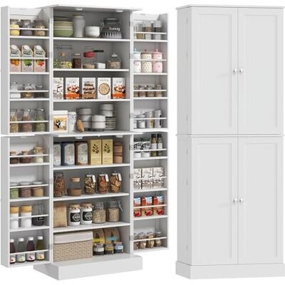 HOMCOM 165 cm Küchen-Vorratsschrank 16 Türregale Weiß Freistehender Küchenschrank, Doppeltüren, 8-stöckige Regale, verstellbare Einlegeböden. HOMCOM 165 cm Küchen-Vorratsschrank 16 Türregale Weiß Freistehender Küchenschrank, Doppeltüren, 8-stöckige Regale, verstellbare Einlegeböden.