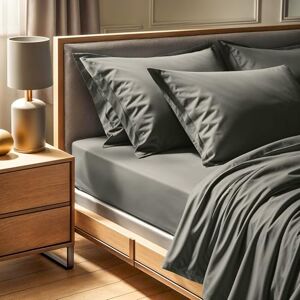 Nuit Des Rêves Premium Ranforce Super King Fitted Sheet (180 x 200+30 cm) 100% Cotton, 155 Thread Count, Dark Grey Machine Washable at 30°C, Soft & Durable Nuit Des Rêves Premium Ranforce Super King Fitted Sheet (180 x 200+30 cm) 100% Cotton, 155 Thread Count, Dark Grey Machine Washable at 30°C, Soft & Durable