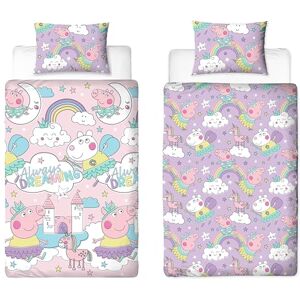 Character World Peppa Pig Offizielles Bettwäsche-Set für Einzelbett, Bedtime-Design, wendbar, 2-seitig, rosa und lila, inkl. passendem Kissenbezug Character World Peppa Pig Offizielles Bettwäsche-Set für Einzelbett, Bedtime-Design, wendbar, 2-seitig, rosa und lila, inkl. passendem Kissenbezug