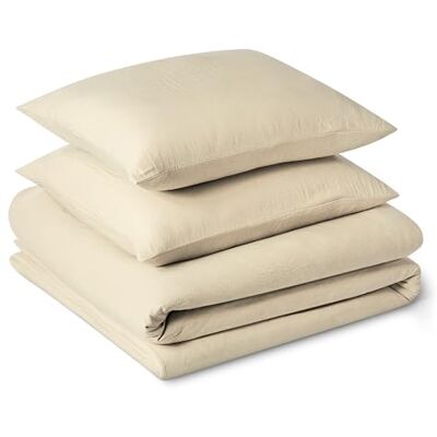 Amazon Bettwäsche 200x200 3teilig Vorgewaschene Mikrofaser, Extra Weich mit Knitter-Look, Bügelfrei, Bettbezug 200x200 cm & 2 Kissenbezüge 80x80 cm, Beige Amazon Bettwäsche 200x200 3teilig Vorgewaschene Mikrofaser, Extra Weich mit Knitter-Look, Bügelfrei, Bettbezug 200x200 cm & 2 Kissenbezüge 80x80 cm, Beige