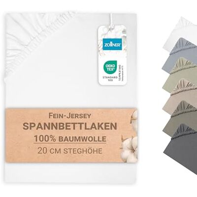 ZOLLNER Spannbettlaken in 100x200cm Matratzenhöhe bis 20cm Baumwolle mit praktischem Gummizug waschbar bis 95°C in weiß Oeko Tex® Zertifiziert ZOLLNER Spannbettlaken in 100x200cm Matratzenhöhe bis 20cm Baumwolle mit praktischem Gummizug waschbar bis 95°C in weiß Oeko Tex® Zertifiziert