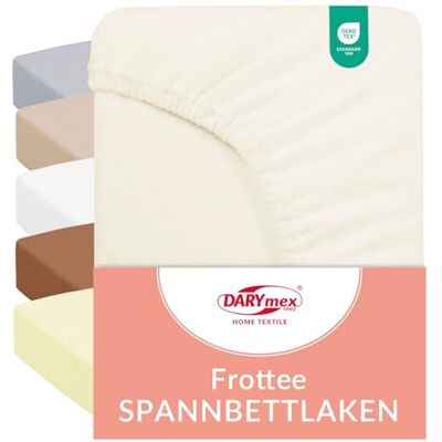 DARYmex Frottee Spannbettlaken 120x200 cm, Baumwolle, bis 20 cm Höhe, Ecru Elastisches Spannbetttuch mit Gummizug, 82% Baumwolle, bügelfrei, Öko-Tex Standard 100, Schlafzimmer DARYmex Frottee Spannbettlaken 120x200 cm, Baumwolle, bis 20 cm Höhe, Ecru Elastisches Spannbetttuch mit Gummizug, 82% Baumwolle, bügelfrei, Öko-Tex Standard 100, Schlafzimmer