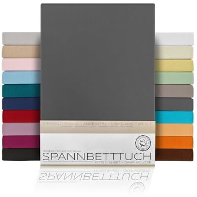 BEAUTEX Spannbettlaken Jersey Baumwolle Topper 100x200x15 cm Dunkelgrau atmungsaktiv, hautfreundlich, rundum elastisch, perfekte Passform, formstabil, 160 g/m², pflegeleicht, viele Farben BEAUTEX Spannbettlaken Jersey Baumwolle Topper 100x200x15 cm Dunkelgrau atmungsaktiv, hautfreundlich, rundum elastisch, perfekte Passform, formstabil, 160 g/m², pflegeleicht, viele Farben