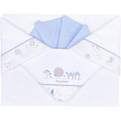 ANDY & HELEN 3-teiliges Bettwäsche-Set für Kinderbett, Besticktes Bettlaken + Spannbettlaken mit Gummibändern und Kissenbezug, geeignet für Wiege, Babywanne und Kinderwagen, Hellblau ANDY & HELEN 3-teiliges Bettwäsche-Set für Kinderbett, Besticktes Bettlaken + Spannbettlaken mit Gummibändern und Kissenbezug, geeignet für Wiege, Babywanne und Kinderwagen, Hellblau
