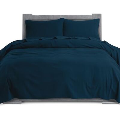 Elegant Comfort Weiches 4-teiliges Bettlaken-Set aus 100% türkischer Baumwolle, Premium-Qualität, tiefes Spannbetttuch, ultraweich, gemütlich, warme Flanell-Bettlaken, Twin XL, Marineblau Elegant Comfort Weiches 4-teiliges Bettlaken-Set aus 100% türkischer Baumwolle, Premium-Qualität, tiefes Spannbetttuch, ultraweich, gemütlich, warme Flanell-Bettlaken, Twin XL, Marineblau