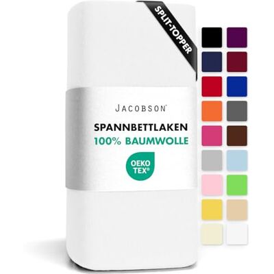 JACOBSON Jersey Spannbettlaken Baumwolle Bettlaken (Split-Topper 180x200-200x200 cm, Weiss) JACOBSON Jersey Spannbettlaken Baumwolle Bettlaken (Split-Topper 180x200-200x200 cm, Weiss)
