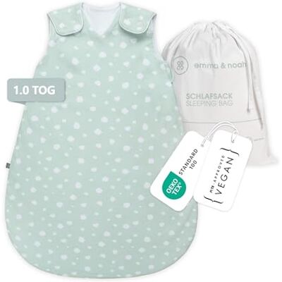 emma & noah Baby Schlafsack 1.0 TOG, Ganzjahres Schlafsack für den Frühling, Sommer und Herbst, 100% Bio-Baumwolle, OEKO-TEX Zertifiziert, Strampelsack für Neugeborene (Punkte Mint, 100 cm) emma & noah Baby Schlafsack 1.0 TOG, Ganzjahres Schlafsack für den Frühling, Sommer und Herbst, 100% Bio-Baumwolle, OEKO-TEX Zertifiziert, Strampelsack für Neugeborene (Punkte Mint, 100 cm)