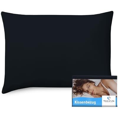 Third of Life Kissenbezug 50x70 cm Schwarz Einzelpack, Mit Premium Mako-Baumwolle Double Jersey, Kissenhülle für 50 x 70 Kissen, Pillow case für Seitenschläferkissen, Oeko-Tex zertifizierter Polsterbezug Third of Life Kissenbezug 50x70 cm Schwarz Einzelpack, Mit Premium Mako-Baumwolle Double Jersey, Kissenhülle für 50 x 70 Kissen, Pillow case für Seitenschläferkissen, Oeko-Tex zertifizierter Polsterbezug