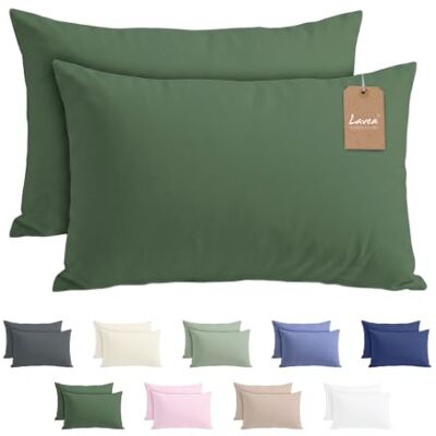 Lavea ® 2er Set Kissenbezug 40x80 Olivegrün Kopfkissenbezug 100% Mikrofaser Kissenhülle Bügelfrei & Knitterfrei mit Reißverschluss Lavea ® 2er Set Kissenbezug 40x80 Olivegrün Kopfkissenbezug 100% Mikrofaser Kissenhülle Bügelfrei & Knitterfrei mit Reißverschluss