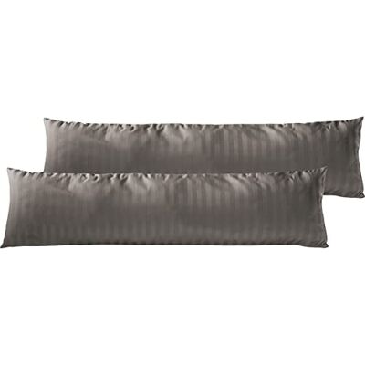 Pure 2er Set Mako Satin Damast Streifen Seitenschläfer 40x145 Taupe Waschbar bis 60°C, Reißverschluss Atmungsaktiv & Anti-Pilling Pure 2er Set Mako Satin Damast Streifen Seitenschläfer 40x145 Taupe Waschbar bis 60°C, Reißverschluss Atmungsaktiv & Anti-Pilling