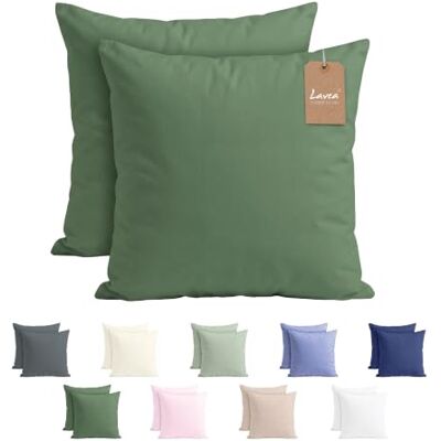 Lavea ® 2er Set Kissenbezug 40x40 Olivegrün Kopfkissenbezug 100% Mikrofaser Kissenhülle Bügelfrei & Knitterfrei mit Reißverschluss Lavea ® 2er Set Kissenbezug 40x40 Olivegrün Kopfkissenbezug 100% Mikrofaser Kissenhülle Bügelfrei & Knitterfrei mit Reißverschluss