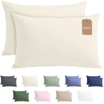 Lavea ® 2er Set Kissenbezug 40x80 Creme Kopfkissenbezug 100% Mikrofaser Kissenhülle Bügelfrei & Knitterfrei mit Reißverschluss Lavea ® 2er Set Kissenbezug 40x80 Creme Kopfkissenbezug 100% Mikrofaser Kissenhülle Bügelfrei & Knitterfrei mit Reißverschluss