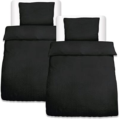Beautissu 4tlg Seersucker Bettwäsche Sommer bügelfrei hautfreundlich 155x220cm Schwarz Kopfkissen Bezug 80x80cm Bettwäsche-Sets Bettbezug Sommerbettwäsche Bettwaren Set 155x220 Meline Beautissu 4tlg Seersucker Bettwäsche Sommer bügelfrei hautfreundlich 155x220cm Schwarz Kopfkissen Bezug 80x80cm Bettwäsche-Sets Bettbezug Sommerbettwäsche Bettwaren Set 155x220 Meline