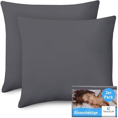 Third of Life Kissenbezug 80x80 Dunkelgrau Doppelpack, Mit Premium Mako-Baumwolle Kopfkissen-Bezüge für 80 x 80 Kissen, Kissenschoner, für Seitenschläferkissen, Sofakissen, 2-er Set Kissenbezüge, Ökotex 100 Third of Life Kissenbezug 80x80 Dunkelgrau Doppelpack, Mit Premium Mako-Baumwolle Kopfkissen-Bezüge für 80 x 80 Kissen, Kissenschoner, für Seitenschläferkissen, Sofakissen, 2-er Set Kissenbezüge, Ökotex 100