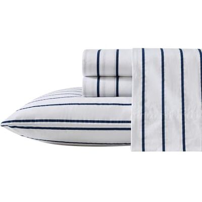 Nautica Bettwäsche-Set für King-Size-Bett, Baumwoll-Perkal-Bettwäsche-Set, frisch und kühl, leicht und atmungsaktiv (Brenton Stripe Navy Blue, King) Nautica Bettwäsche-Set für King-Size-Bett, Baumwoll-Perkal-Bettwäsche-Set, frisch und kühl, leicht und atmungsaktiv (Brenton Stripe Navy Blue, King)
