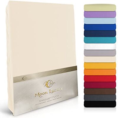 Moon -Luxury Spannbettlaken Spannbetttuch Jersey Stretch 230g/m² für Wasserbetten, Boxspringbetten und herkömmliche Matratzen (Natur, 90x200-100x220) Moon -Luxury Spannbettlaken Spannbetttuch Jersey Stretch 230g/m² für Wasserbetten, Boxspringbetten und herkömmliche Matratzen (Natur, 90x200-100x220)
