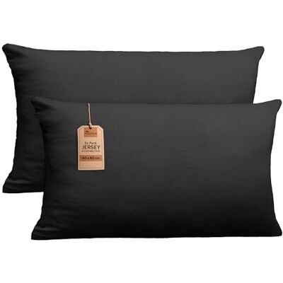 NatureMark 2er Set Jersey Kissenbezüge – Elastisch, weich, atmungsaktiv und hautfreundlich – Waschbare Kissenhülle 40x80 – Schwarz NatureMark 2er Set Jersey Kissenbezüge – Elastisch, weich, atmungsaktiv und hautfreundlich – Waschbare Kissenhülle 40x80 – Schwarz