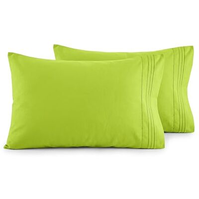 Elegant Comfort Luxuriöses, ultraweiches 2-teiliges Kissenbezug-Set, 1500 Premium-Mikrofaser in Hotelqualität, doppelt gebürstet, knitterfrei, Standard/Queen, Limettengrün Elegant Comfort Luxuriöses, ultraweiches 2-teiliges Kissenbezug-Set, 1500 Premium-Mikrofaser in Hotelqualität, doppelt gebürstet, knitterfrei, Standard/Queen, Limettengrün