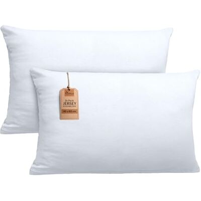 NatureMark 2er Set Jersey Kissenbezüge – Elastisch, weich, atmungsaktiv und hautfreundlich – Waschbare Kissenhülle 40x60 (ideal für Nackenkissen) – Weiß NatureMark 2er Set Jersey Kissenbezüge – Elastisch, weich, atmungsaktiv und hautfreundlich – Waschbare Kissenhülle 40x60 (ideal für Nackenkissen) – Weiß
