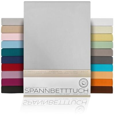 BEAUTEX Spannbettlaken Jersey Baumwolle Topper 90x200x15 cm Hellgrau atmungsaktiv, hautfreundlich, rundum elastisch, perfekte Passform, formstabil, 160 g/m², pflegeleicht, viele Farben BEAUTEX Spannbettlaken Jersey Baumwolle Topper 90x200x15 cm Hellgrau atmungsaktiv, hautfreundlich, rundum elastisch, perfekte Passform, formstabil, 160 g/m², pflegeleicht, viele Farben