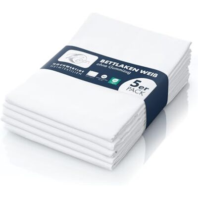Moon Angebot!! 5er Pack Haustuch, Bettlaken, Betttuch ca. 150x250 cm für 100x200 cm Matratze ohne Gummizug waschbar bei 95° (weiß) Moon Angebot!! 5er Pack Haustuch, Bettlaken, Betttuch ca. 150x250 cm für 100x200 cm Matratze ohne Gummizug waschbar bei 95° (weiß)