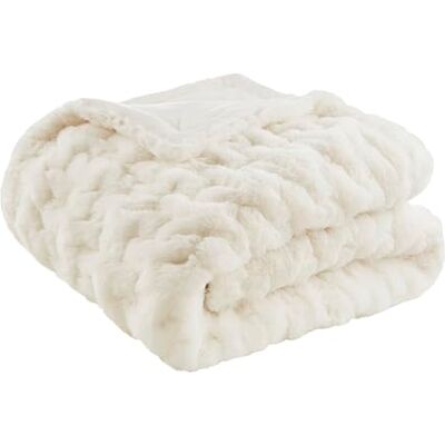 Madison Park Ruched Fur Luxury Throw Ivory 50 * 60 Premium Soft Cozy Brushed Long Fur for Bed, Coach or Sofa Madison Park Ruched Fur Luxury Throw Ivory 50 * 60 Premium Soft Cozy Brushed Long Fur for Bed, Coach or Sofa